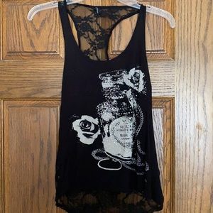 Black flowy tank with lace back!